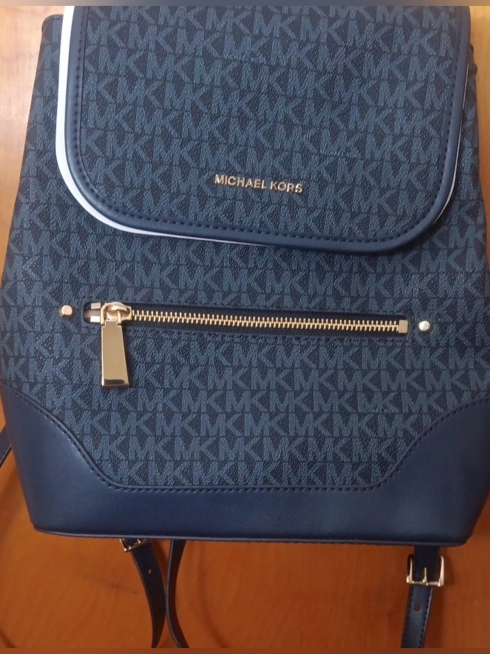 NWOT Michael Kors Navy and Dark Blue MK Signature Backpack with Gold Hardware